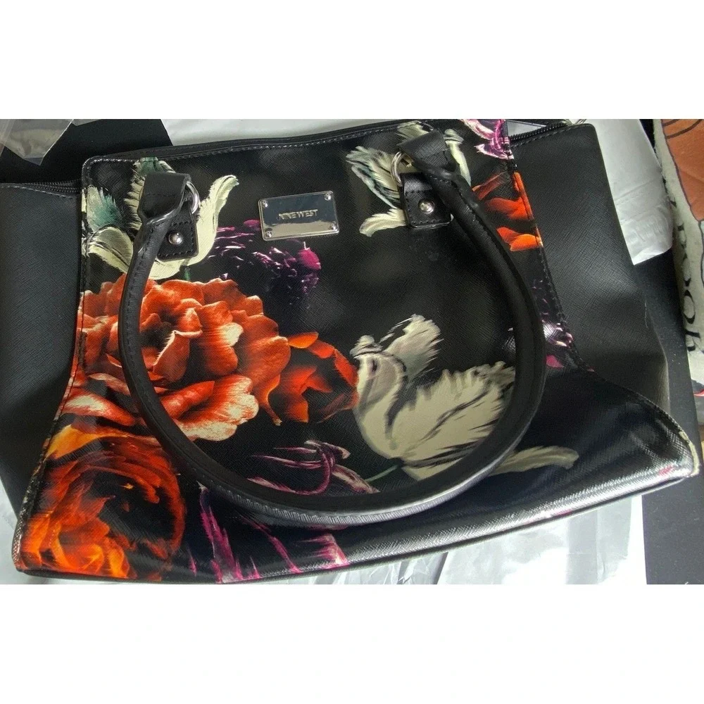 Black Floral Tote Handbag Women's Shoulder‎ Bag